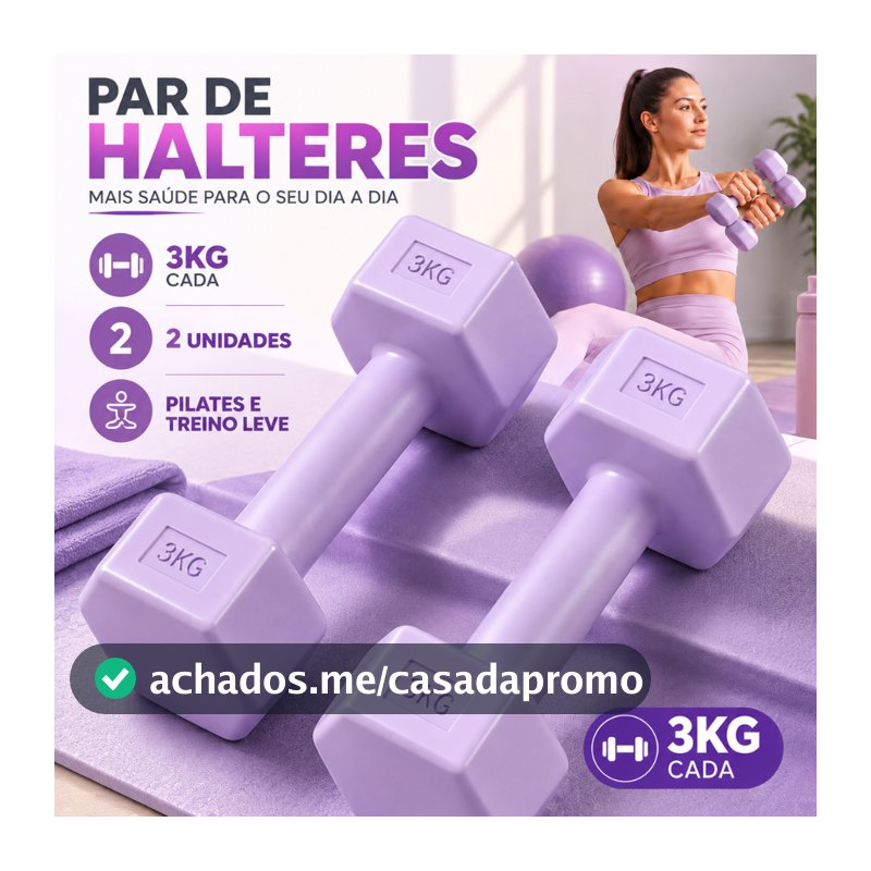 Par de Halteres Emborrachados 3KG Peso de Mão para Musculação Pilates Academia em Casa