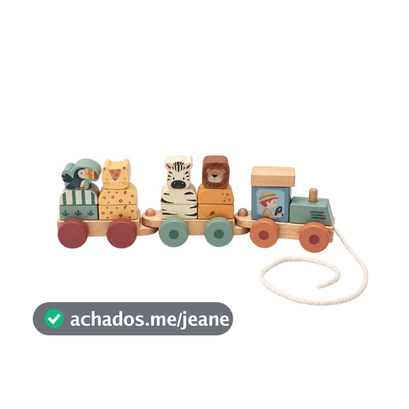 Brinquedo Montessori Bebê Madeira Trem Interativo Blocos de Empilhar e Puxar Wooden Maxi Baby