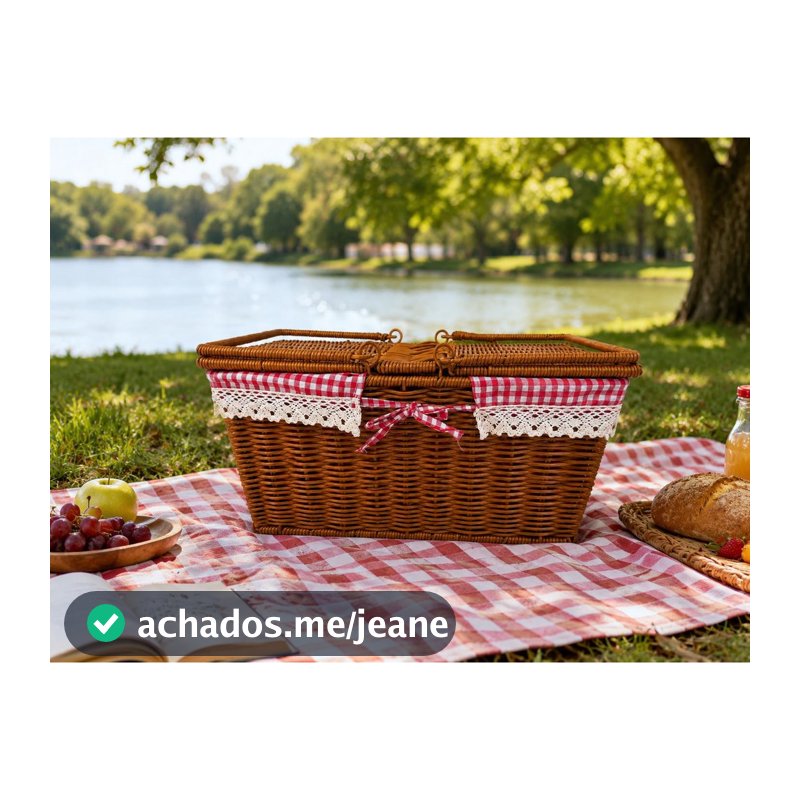 Cesta de Piquenique Luxo em Vime Sintético com Forro 41x26x17cm 26811 - Vencedor