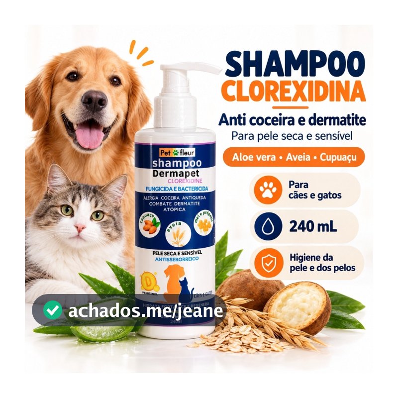 Shampoo Antifúngico Dermapet Clorexidina Combate Alergias E coceiras Cães e Gatos