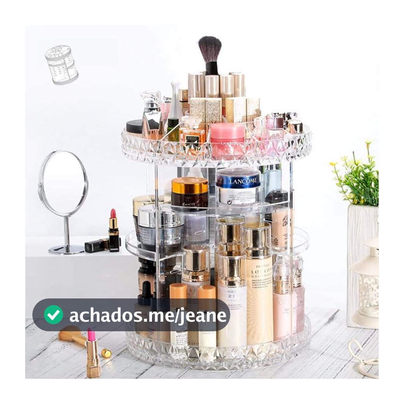 Organizador de Maquiagem Giratório 360º Acrílico, Prateleiras para Cosméticos, Produtos de Beleza