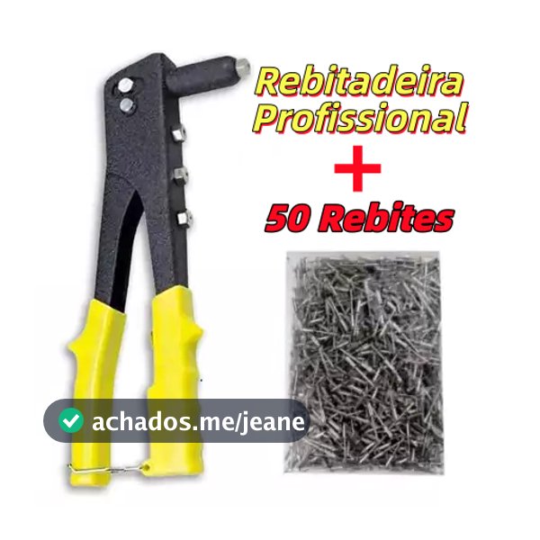 Rebitadeira Manual Profissional Alicate Rebitador 9,5 pol 24cm 4 Bicos + 50 Rebites