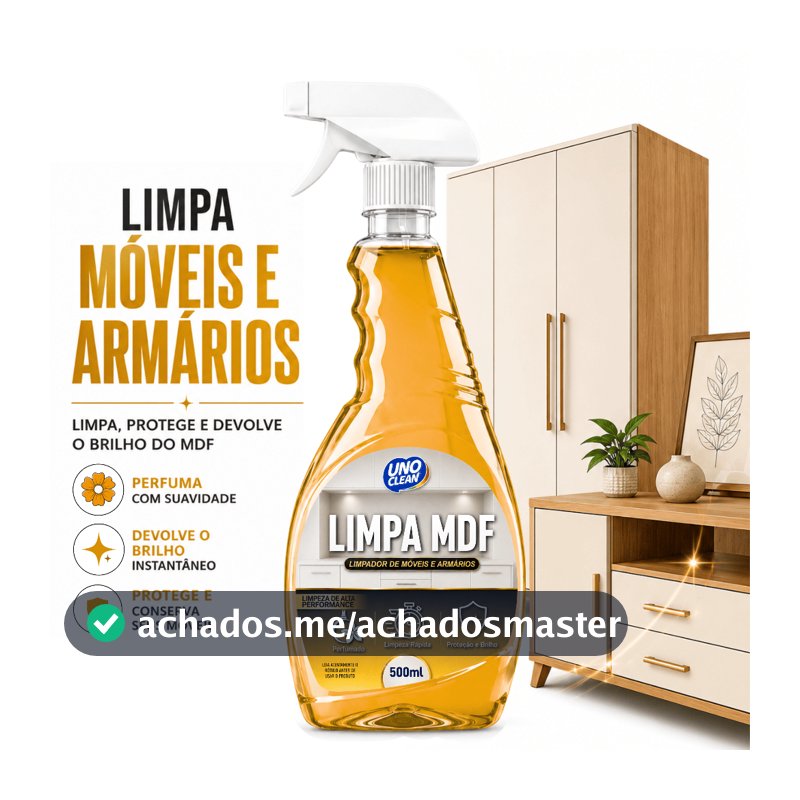 Limpa MDF 500ml Spray Perfumado Limpeza Rápida Móveis Armários Remove Sujeira Gordura Não Danifica