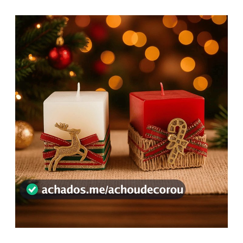 Kit 2 Enfeite De Natal Vela Formato Quadrado 5cm - Empório / Decoração Natalina Mesa Casa