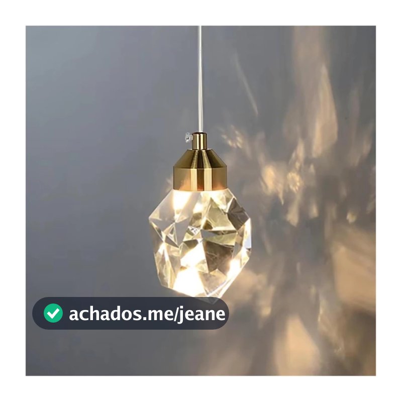 Luminária Pendente Diamante Cristal K9 7W 3 Cores de Luz Dourado Moderno Minimalista