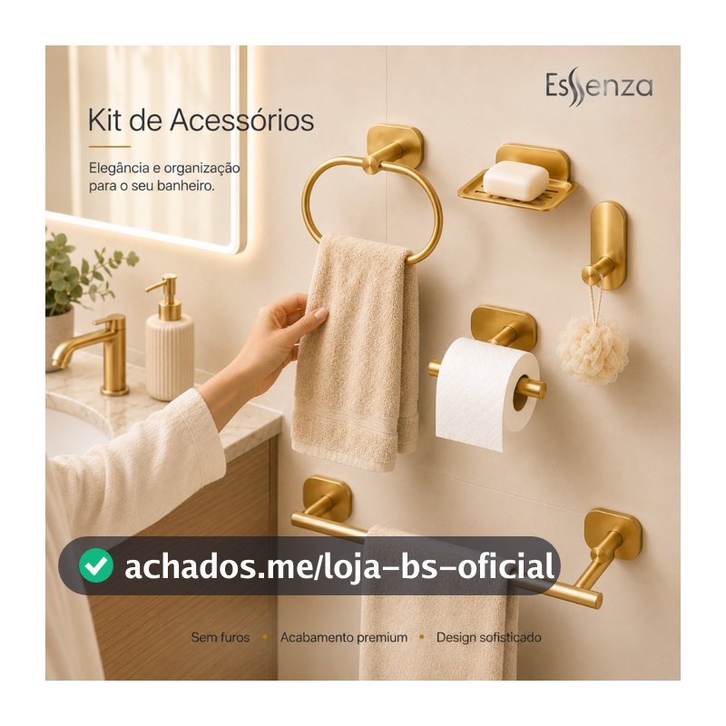Kit Acessórios Banheiro 5 Pçs Adesivo Sem Furo Porta Toalha Papeleira Saboneteira Essenza