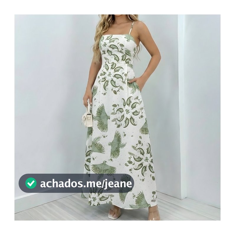 Vestido Longo Feminino Alcinha Fina Bojo Estampa Floral Tendência Verão