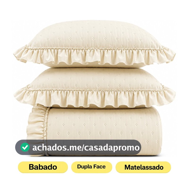 Colcha Cobre Leito Bella com Babado Matelassado Cores Lisas com Porta Travesseiro EDDI Casa