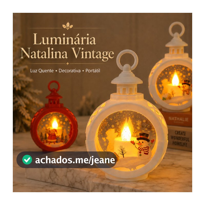 Luminária Natalina Vintage Portátil Sem Fio Luz Quente Decoração de Natal Papai Noel Boneco de Neve