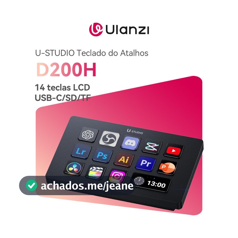 ULANZI D200H 7 em 1 Deck U-Studio Stream Teclado controlador 14 teclas LCD, USB-C/SD/TF Para PC/Mac