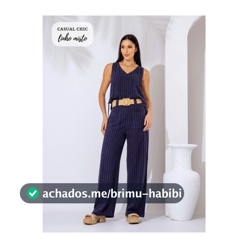 Conjunto Alfaiataria Listrado em Linho Misto
