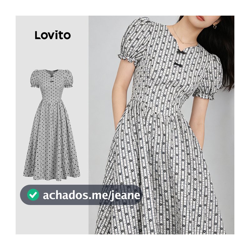 Lovito Elegante Vestido Com Fivela E Babados Na Bainha Para Primavera/Verão Listrado Para Mulheres LK2ED794