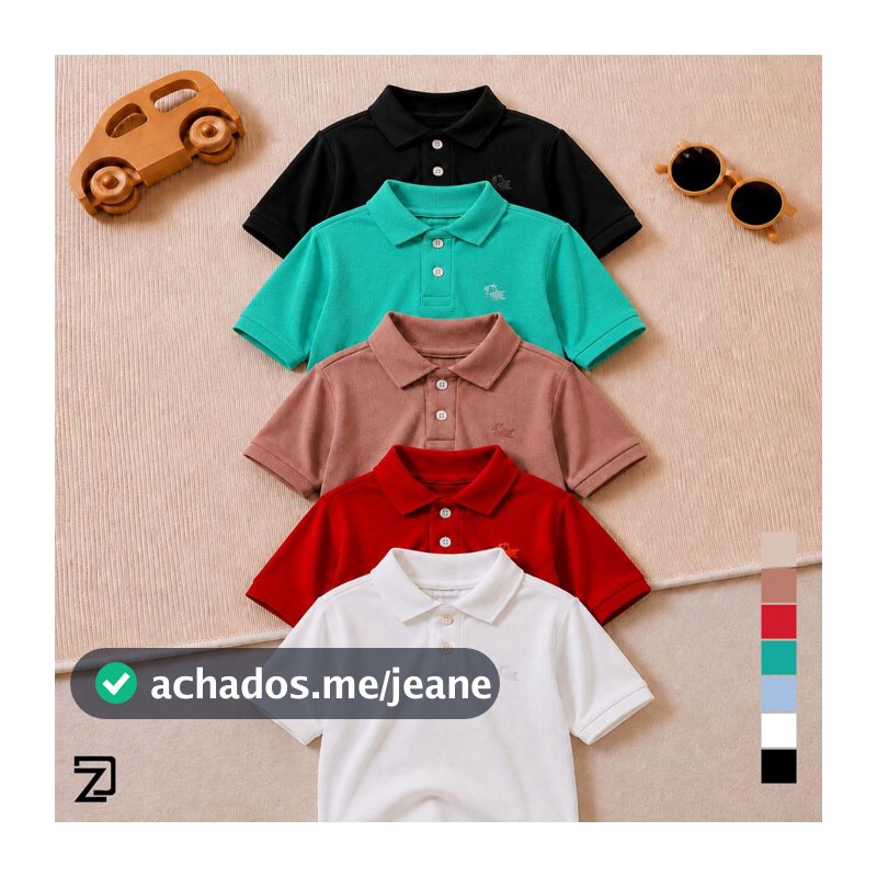 KIT 5 Camisa Polo Básica Infantil Manga Curta