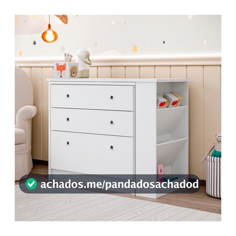 Cômoda Giratória 3 em 1 com Nichos 2 Gavetas 1 Gavetão  Trocador Bebê  Branco multifuncional