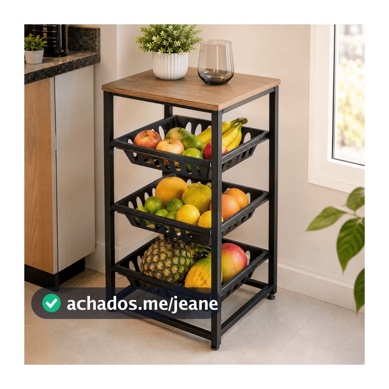 Fruteira Industrial para Bebedouro em Aço Resistente Multiuso Tampo MDF 3 Cestos Suporta 20 kilos