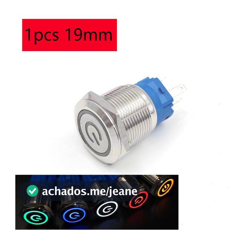 1 Peça 19mm Interruptor De Botão De Metal Com Travamento Automático À Prova D'água Luz Led Momentânea 12V PC Liga/Deslig