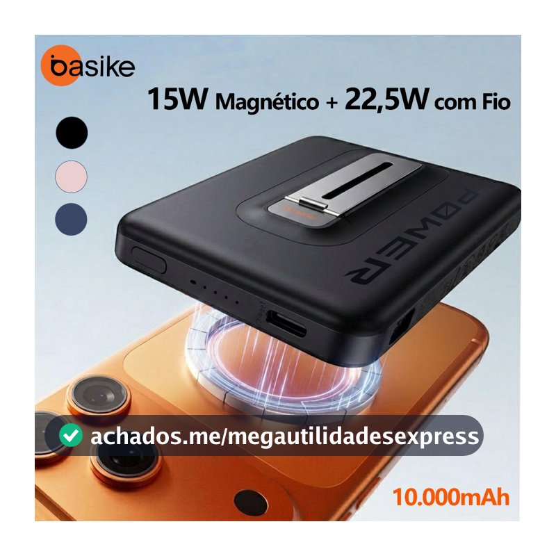 Basike 22.5W Power Bank Magnético Carregamento Rápido Sem Fio 10000mAh para iPhone Android MagSafe