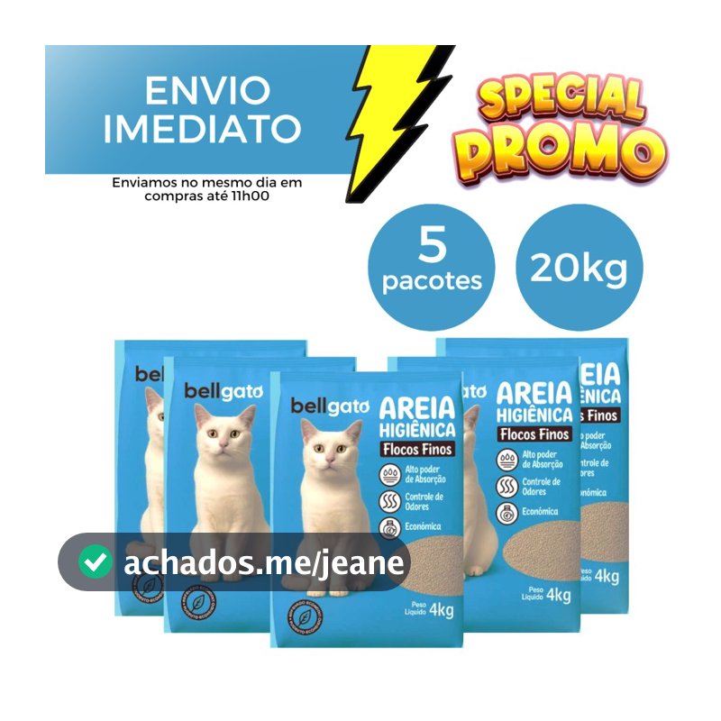 Areia Sanitária Higiênica Para Gatos Anti Odor Flocos Finos Extra Fina Total 20kg Promoção BellGato