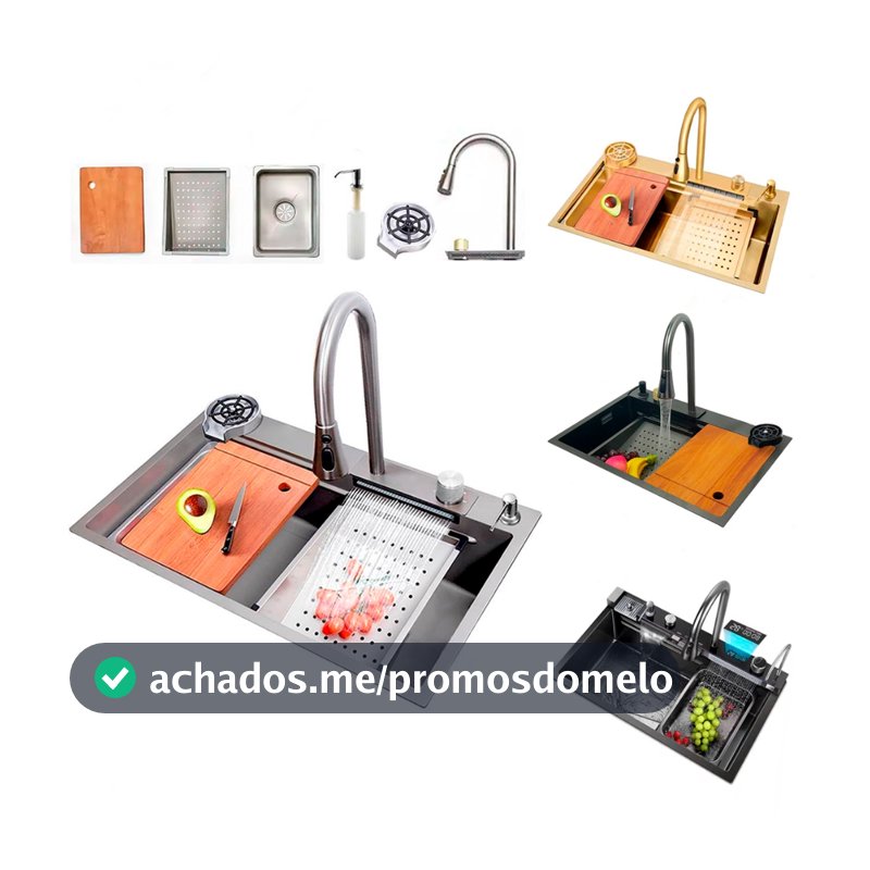 Cuba Cascata Gourmet Premium Com Torneira Lavador de Copos e Cesto Escorredor Completa