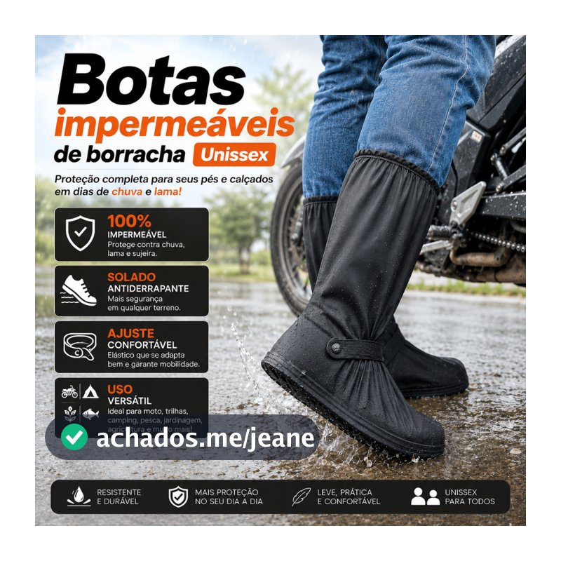 Bota Galocha Impermeável para Chuva Motoqueiro Cobre Sapato Antiderrapante