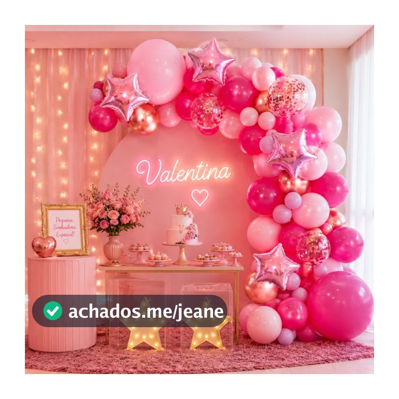 Kit Arco de Balões 103 Peças Rosa Pink Rosé Gold com Estrelas Decoração Festa Menina