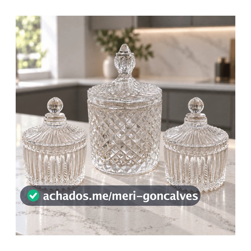 Kit 3 Peças - 2 Bombonieres Carrossel 90ml + 1 Potiche 290ml Vidro - Potes Doces Festa Mesa