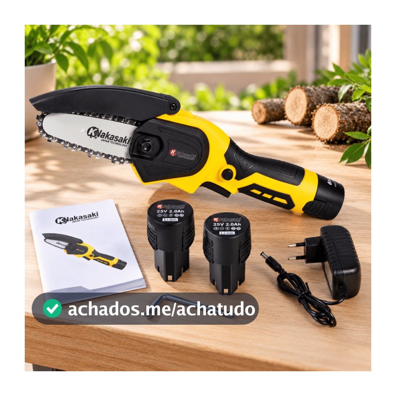 Mini Motosserra Nakasaki 25V 800W Profissional a Bateria Serra Elétrica para Poda Bivolt