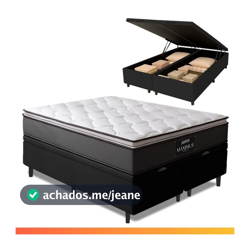 Cama Box Baú Queen Molas Ensacadas 158x198x69cm Cinza/P&B