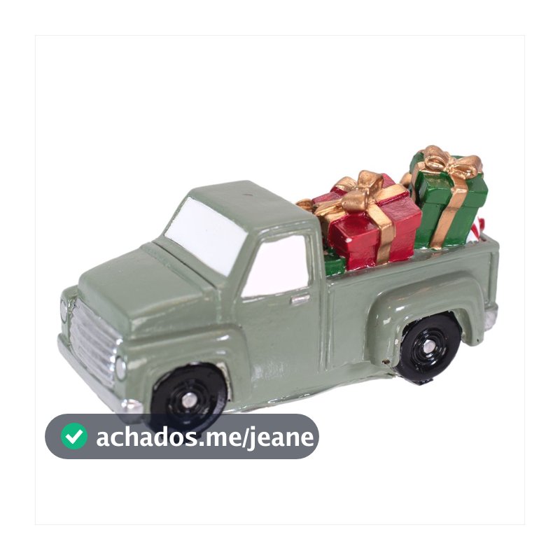 Carrinho Verde Caminhão Presentes Enfeite Natal Resina 12CM
