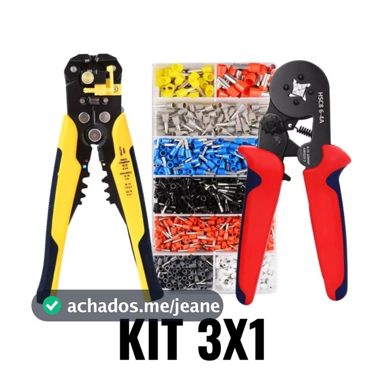 Kit de alicates de crimpagem + terminais de 1200 furos + alicates de decapagem de 0,25 a 10mm²