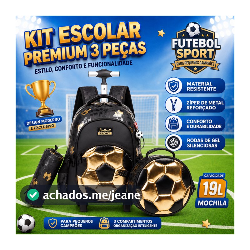 Kit Mochila Lancheira Térmica Estojo Escolar Menino Bola Futebol