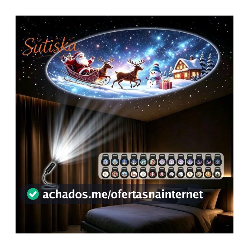 sutiska Projetor Natalino USB com Padrões Criativos | 360° Rotação HD para Decoração de Quarto e Casa