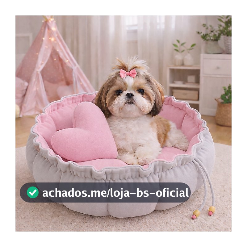 Caminha Redonda, com almofada de coração Rosa Cama Pet Londres Fresquinha Gato