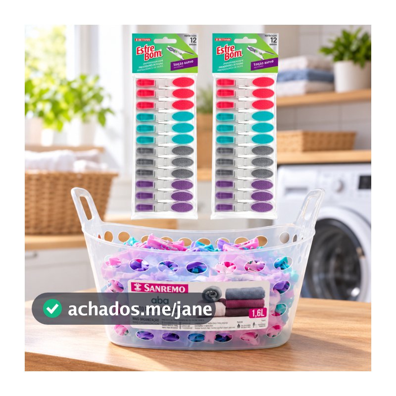 Kit Cesto + 24 Prendedores Pregadores Roupa Emborrachado Bettanin Sanremo Varal Lavanderia