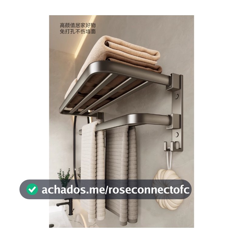 Porta Toalha Suporte Toalheiro Banheiro Duplo Aço Inox Premium Retratil 90° Sem adesivos, precisa fazer furos