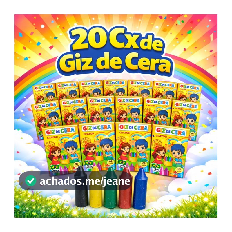 20 cx Mini Giz de Cera 5 Cores P/ Kit Festa Lembrancinha Artesanato Infantil