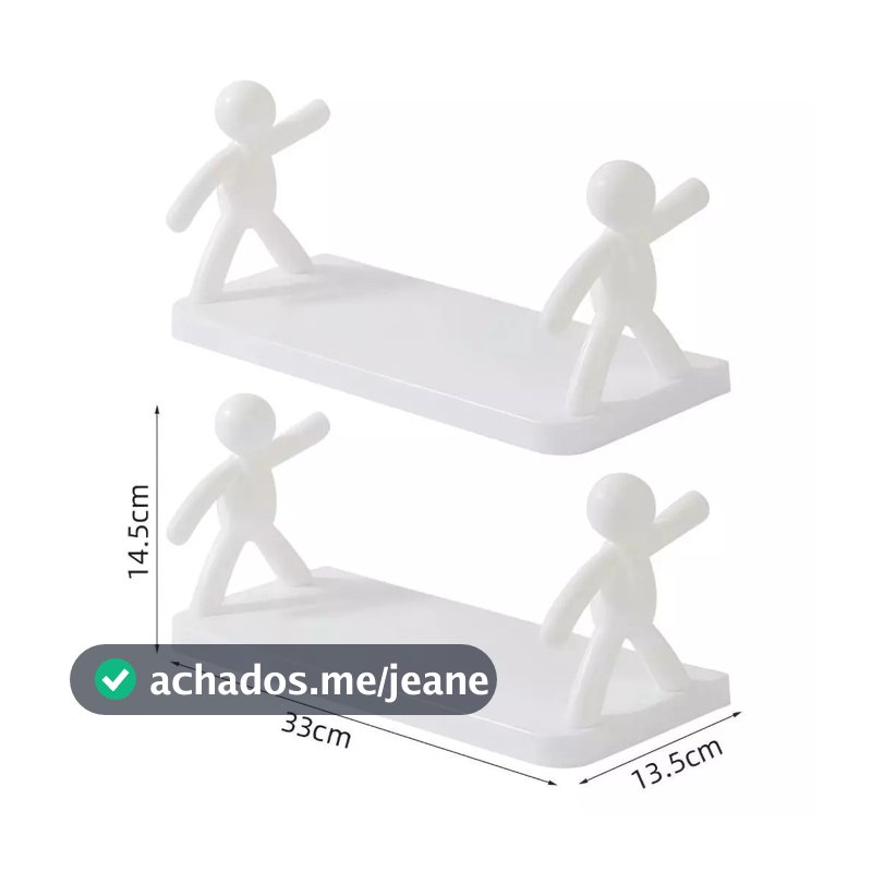 Kit 2 Prateleira Estante Bonequinho plástico com suporte decorativa banheiro cozinha C/ Adesivo