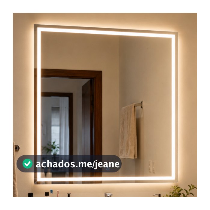 Espelho Quadrado Grande 90x90 Jateado com LED 3 Cores e Botão Touch Banheiro luxo de Parede Bivolt