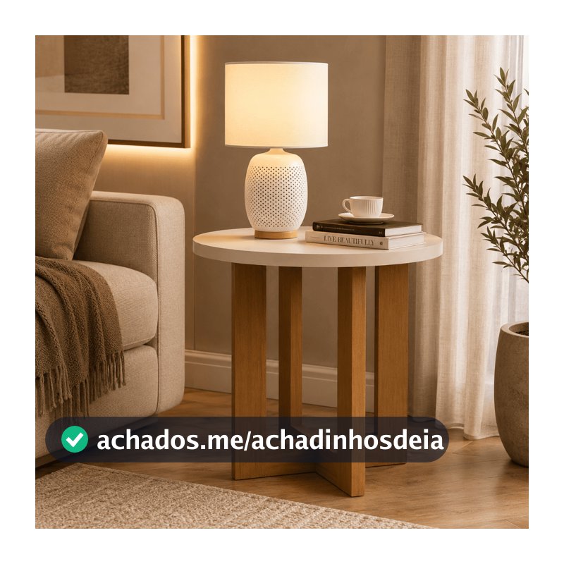 Mesa Lateral Apoio Centro Redonda com Pés de Madeira MDF Retro Canto Sofá Porta Objetos Decoração