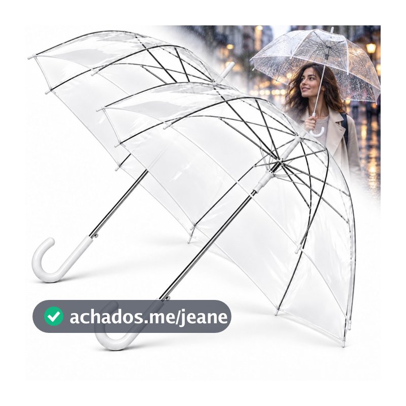 Guarda Chuva Sombrinha Transparente Automático Reforçado KIT 1/2UNIDADES Bengala Grande Eventos Decoração Adulto Criança