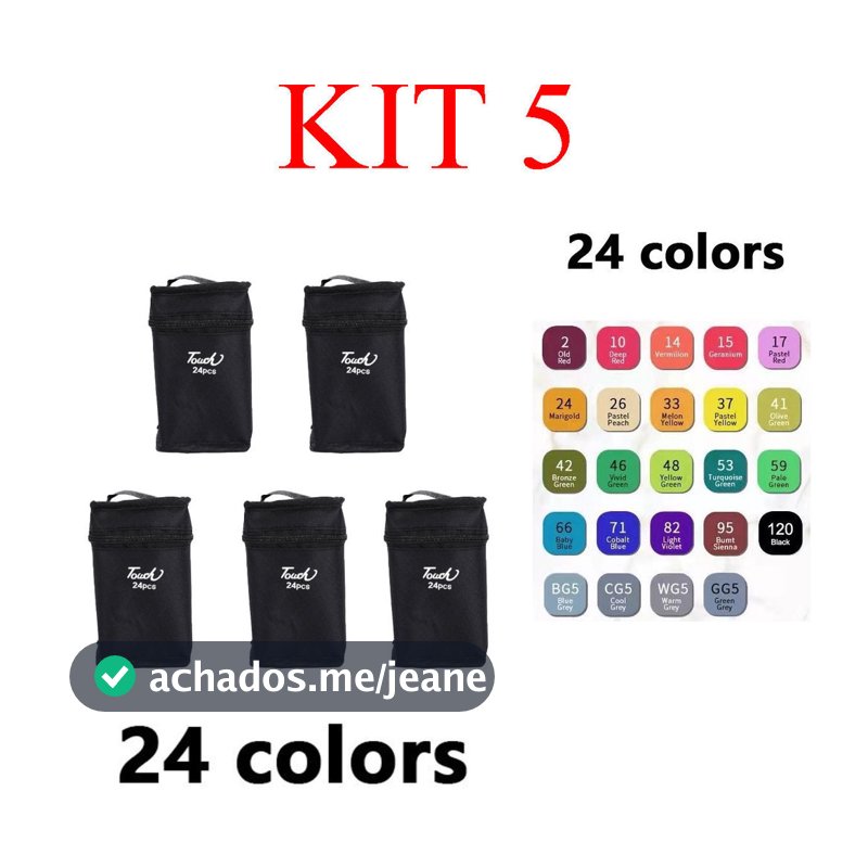 kit 5  24 Cores Caneta Marcadora De Cabeça Dupla Oleosa Montagem Artística Para Estudantes Material Escolar alex