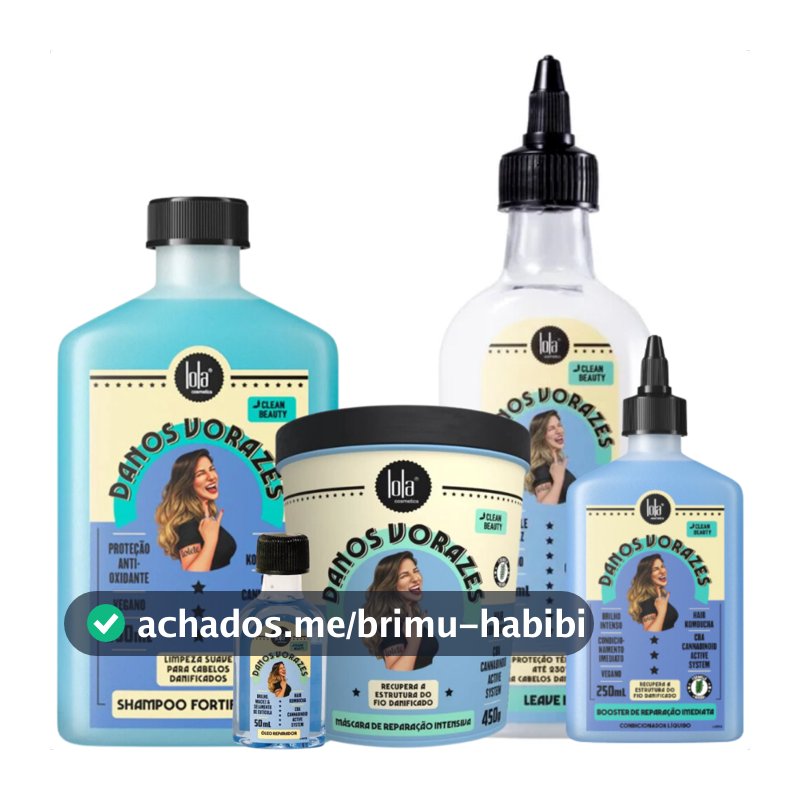 Kit Completo Danos Vorazes 5 Itens Shampoo, Booster, Máscara, Leave-in, Óleo Lola Cosmetics