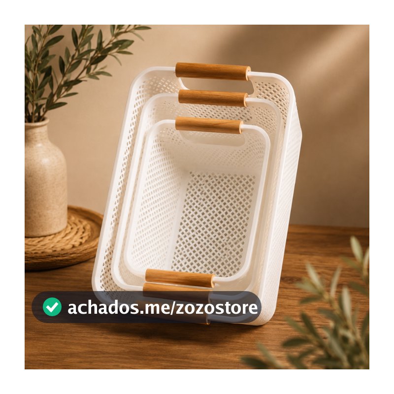 Cesto organizador com alças em bambu – Multiuso para casa, banheiro, lavanderia e escritório