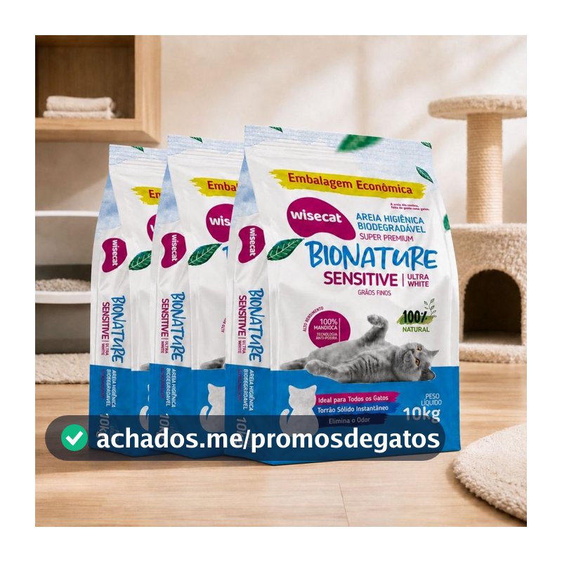 Kit 3 Areia Sanitária De Mandioca Grãos Finos Para Gatos Biodegradável Wisecat 30kg