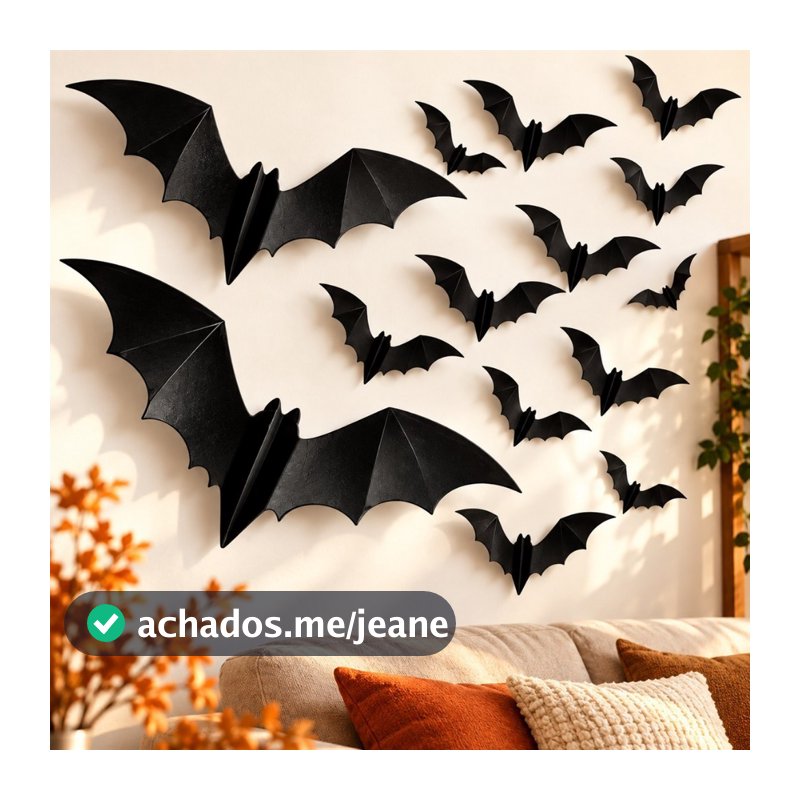 Morcegos Decorativos para Parede Halloween Kit 16 ou 32 Unidades com Adesivos