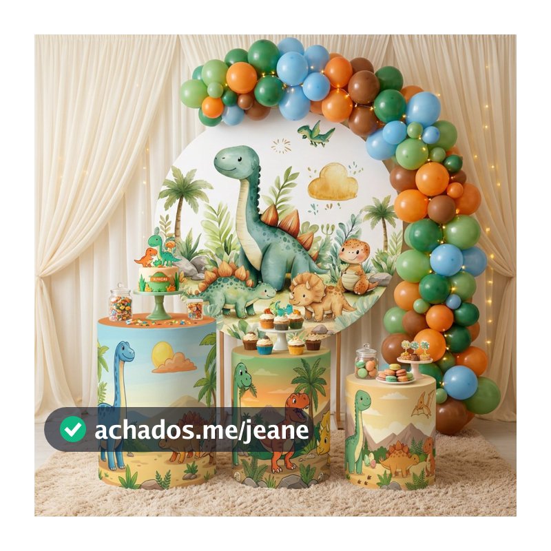 Capa Painel Redondo Baby Dinos + 3 Capas Cilindros Decorativos Festa (COD: 3387)