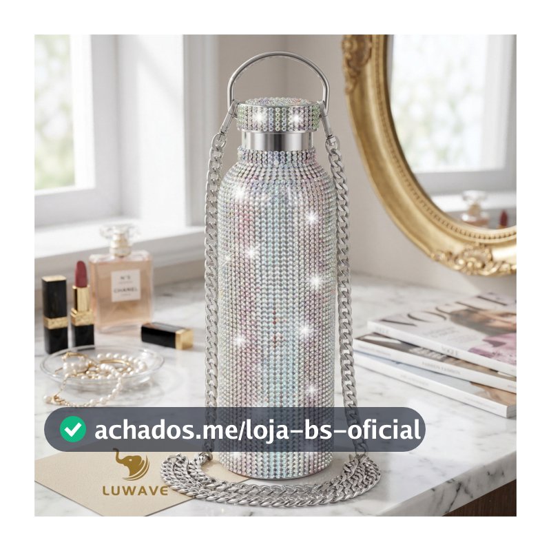 Garrafa Térmica Luxo Strass Brilhante Inox 500ml Luwave