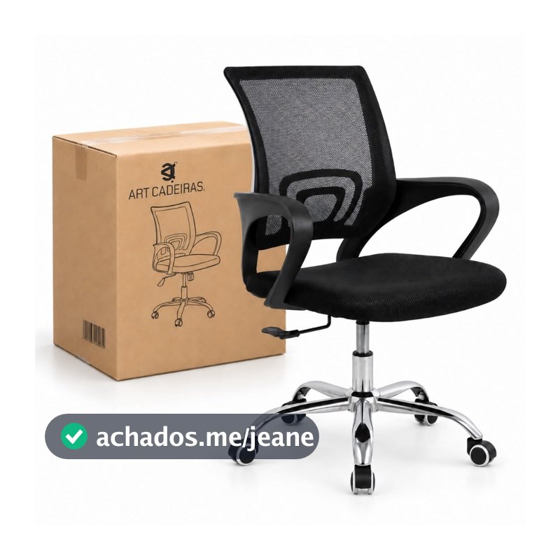 Cadeira Escritório Ergonômica Preta Tela Mesh Giratória Com Regulagem de Altura Até 120Kg  Premium