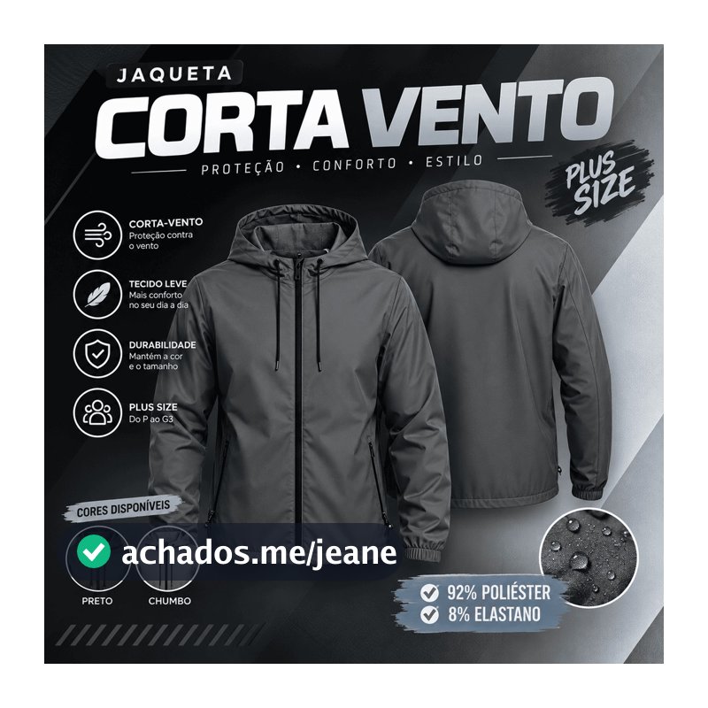 Jaqueta Corta Vento Masculino Plus Size Impermeável Liso