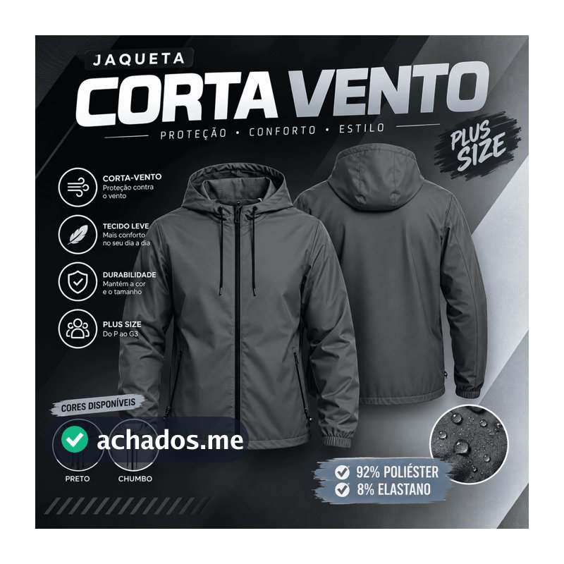 Jaqueta Corta Vento Masculino Plus Size Impermeável Liso